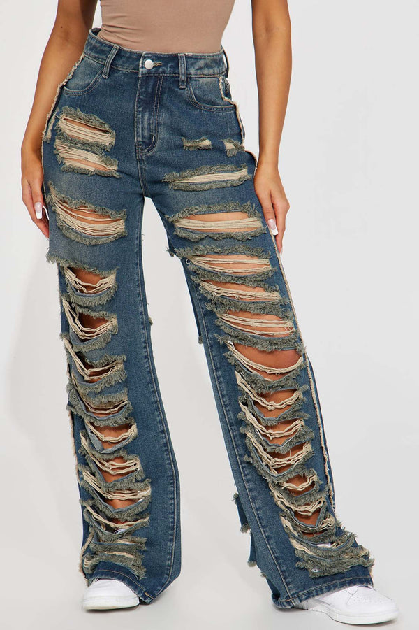 Hollowed Out Ripped Jeans